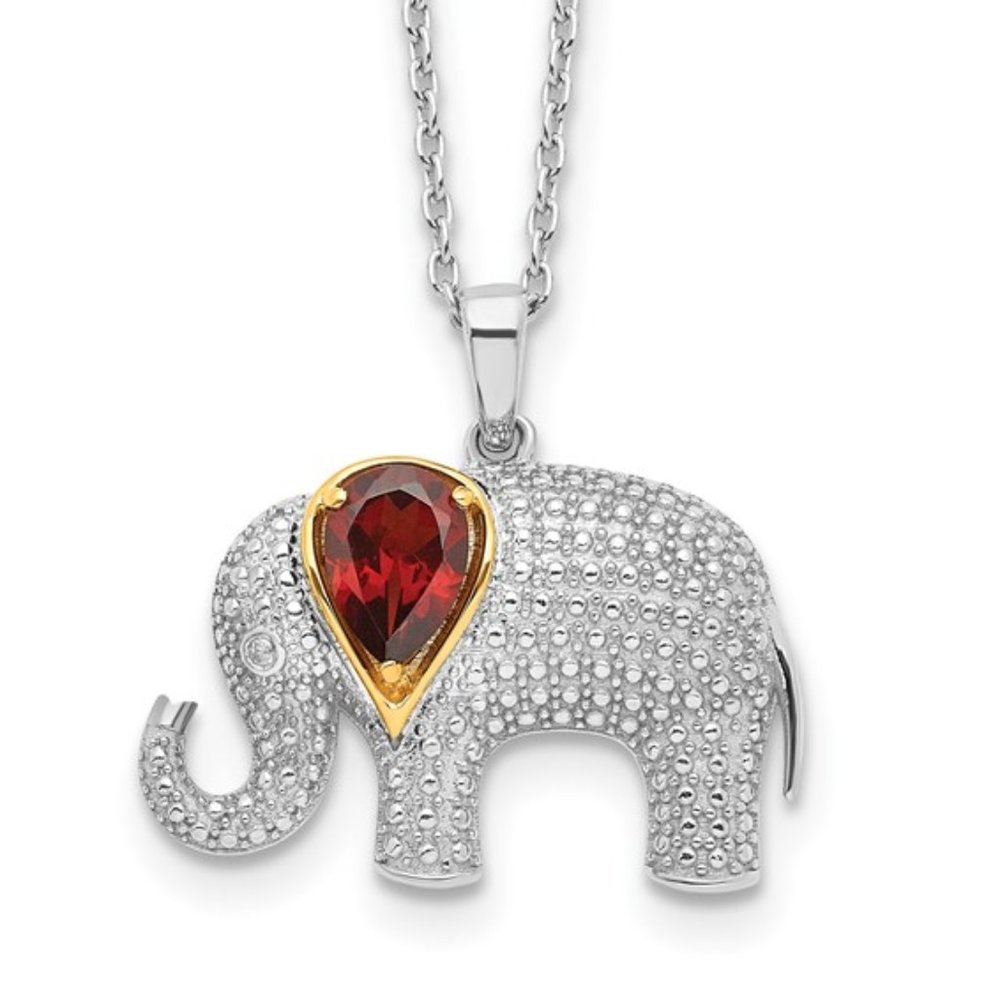 Sterling Silver Garnet & Diamond Elephant Necklace